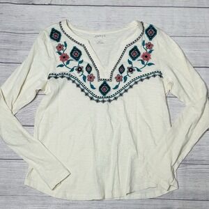 Roper Knit‎ Cotton Slub Embroidered Long Sleeve Boho Western Shirt Top Large